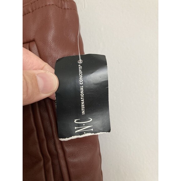 New INC Faux Leather Jogger Pants MEDIUM Cognac Brown Urban Boho - Picture 8 of 13